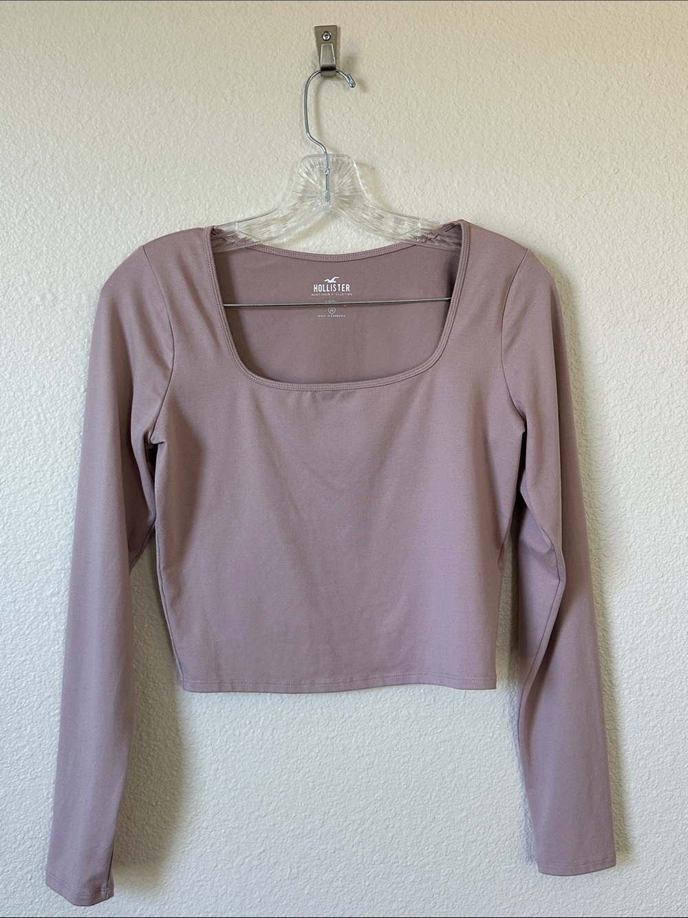 Hollister Mauve Long Sleeve Square Neck Crop Top